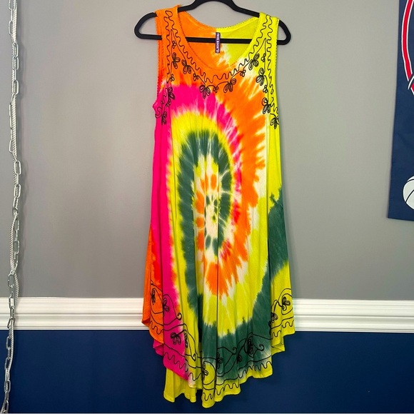 TRUE ROCK Vibrant Tie-Dye Sleeveless Dress Cover Up OS - Picture 1 of 6